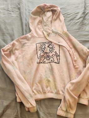 Keith Haring Cropped Hoodie in Pastel Tie Dye